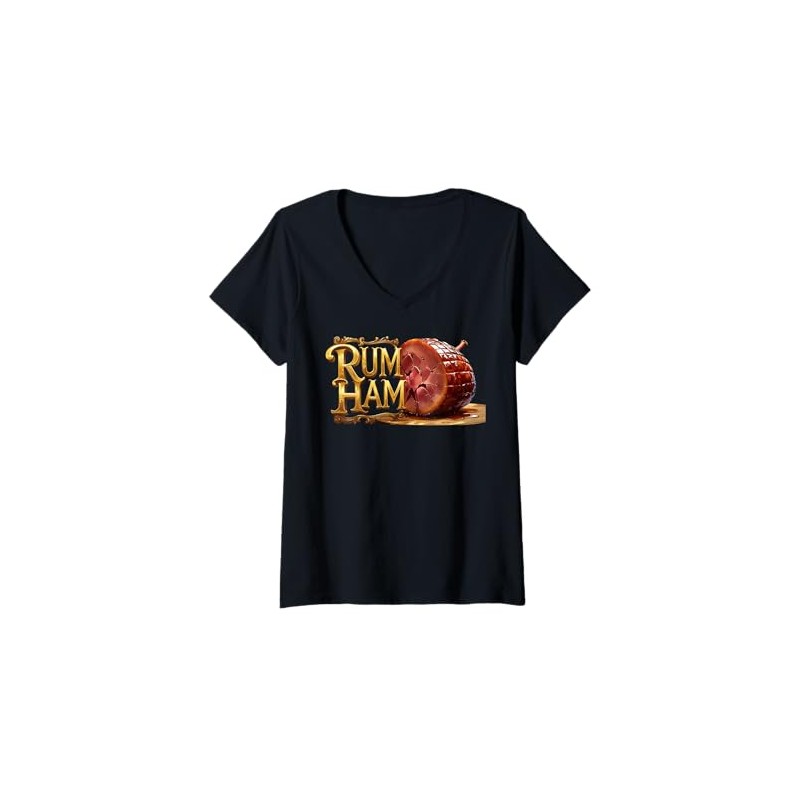 Womens Fun Graphic- Rum Ham V-Neck T-Shirt