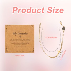 Cross Charm Bracelet, Gold White Virgin Mary Cross Chain Bracelets with Inspirational Card Christian Jewelry Gifts Religious Rosary Beads Catholic Bracelets for Women