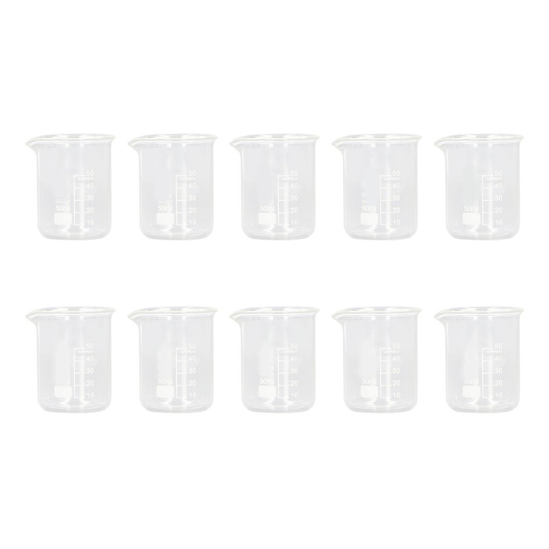 10 Pcs Laboratory Glass Beaker 50ml Thick Experimental Graduated Cylinder