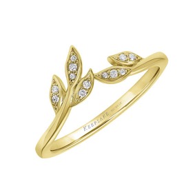 Stackable Diamond Floral Leaf Wedding Rings for Women; Anniversary or Promise Rings for Her in 18K Yellow Gold Vermeil; Gold-Plated Silver Rings for Women 1/20ct (I-J Color, I3 Clarity), Size 5, by