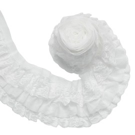 UNICRAFTALE 4.37 Yards 3-Layer Pleated Organza Lace Edge Trim 4 Inch Ruffled Chiffon Ribbon White Pleated Edge Trim Fabric for Sewing Fabrics Embroidered Appliques Weddings