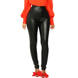 Womens Faux Leather Pants High Waist Stretchy Skinny Fit Legging Pants Black S