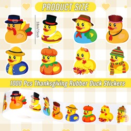 Whaline 1000Pcs Fall Stickers Rolls for Kids Thanksgiving Rubber Duck Sticker Self-Adhesive Fall Cartoon Yellow Duck Label for Gift Packing Envelope Water Bottle Scrapbook Decor Autumn Party Supplies