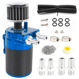 muge racing Carbon Fiber Universal Oil Catch Can Tank Kit Polish Baffled Reservoir with Breather Filter with 3/8" Fuel Line Aluminum (400ml Blue)