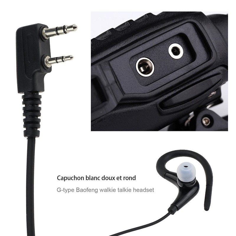 EMSea Walkie Talkie Headset Inline PTT Mic G-Shape Earpiece Compatible