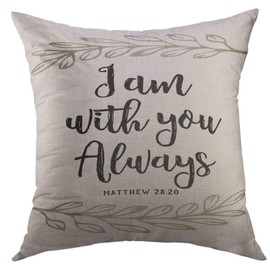 Mugod Throw Pillow Cover Verse I Am You Always Bible Scripture Design Laurel Accents on White from Book of Matthew Jesus Home Decor Pillow case 18x18 Inch