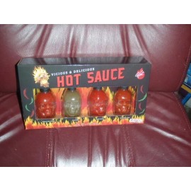 MODERN GOURMET FOODS VICIOUS & DELICIOUS 4 PACK SKELETON SKULL HEAD HOT SAUCES 4 PACK