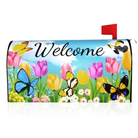 MIFENDUCT Spring Mailbox Cover - 18 x 21 Inch Standard Size Magnetic Mailbox Wraps Butterfly Flowers Post Letter Box Cover Spring Welcome Mail Box Covers for Outdoor Garden Yard Decor