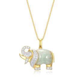MORGAN & PAIGE .925 Sterling Silver 18K Gold Plated Genuine Jade Elephant Necklaces for Women - Jade Stone with Created White Sapphire Gold Necklace for Women Jewelry for Her, 18 inch
