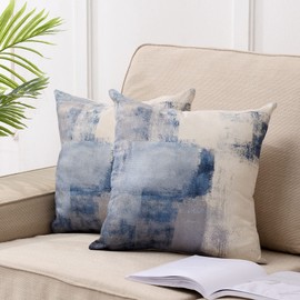 DWDC Cushion Covers 50x50cm Pack of 2 Abstract Art Pillow Cover, Blue and Grey Contemporary Gallery Home Decorative Throw Pillows Cover for Bedroom Sofa Living Room20x20inch
