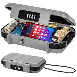 Portable Travel Safe Lock Box 4-Digit Combination Mini Safe Box, Anti-Theft Beach Security Lockbox Waterproof Small Lockable Box with Removable Wire Rope for Dorm Beach Hotel Car Home Office