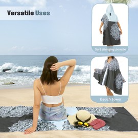 Zingtto Extra Large Hooded Surf Poncho Changing Robe with Hood. Beach Poncho for Women. Hooded Beach Towel for Adult Bath Swim Robe for Women Microfiber Wetsuit Quick-Dry Surf Accessories Blue Grey