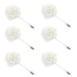TOPTIE 6 PCS Men's Lapel Flower Pin Rose Pins for Wedding Boutonniere Stick- White