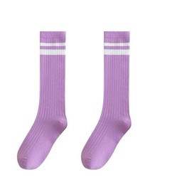 InSomila Children's Socks, 11 Colors to Choose from, Line Socks, Kids' High Socks, Ribbed, Border Socks, Knee High, Team Costume, Athletic Events, Stand Out, Fluorescent Colors, purple