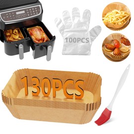 130 Pcs Air Fryer Liners,Rectangle Air Fryer Disposable Paper Liners with Oil Brush, Air Fryer Accessories for Ninja Dual AF400UK/AF300UK-8.7x5.5"
