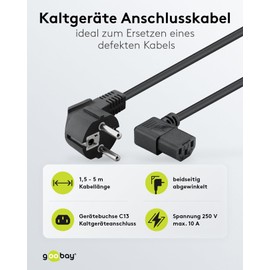 Goobay 96042 IEC Cable 1.5 m / 90 Degree C13 IEC Socket & Protective Contact Plug / Universal PC Monitor PC Power Cable C13 Angled Plug Power Cable / Black / 1.5 m