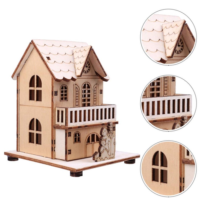 TOYANDONA LED Wooden Christmas House with Lighting DIY Wooden Snow