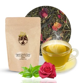 Organic Sencha Kyoto Cherry Rose Festival Green Tea | Loose Leaf Pouch | Japanese-Inspired Blend with Montmorency Cherry and Rose | 16oz Resealable Bag | USDA Organic | English Tea Store
