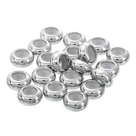 QUARKZMAN Pack of 20 10 mm x 3.5 mm Insert Rubber Stopper Position Spacer Beads, Stainless Steel Adjustable Sliding Beads for Jewellery, Bracelet Making, Silver