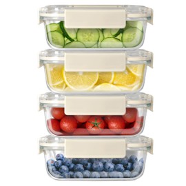 YSSOA All Temp Food Storage Container, Glass Meal Prep Containers with Lids, BPA-Free,Glass Lunch Boxes, Microwave, Oven,Dishwasher Friendly,BPA-Free,Ideal for Lunch, Meal Prep & Leftovers, 4 Packs