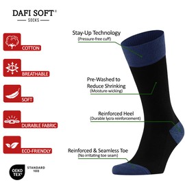 Dafi soft 4 Pairs Men's – Ultimate Comfort Socks with Seamless Toe and Colorful Cotton Design, Made in Turkey, Size 12-14 uk, Black/Navy Blue
