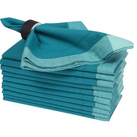 Set of 12 Cotton Cloth Napkins, 20x20 Double Hemstitched Teal Multi, Machine Washable, Wedding and Dinner Napkins