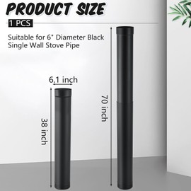 Yaocom 38" to 70" Single Wall Telescoping Pipe 6" Diameter Single Wall Stove Pipe Wood Burning Chimney Pipe, Black