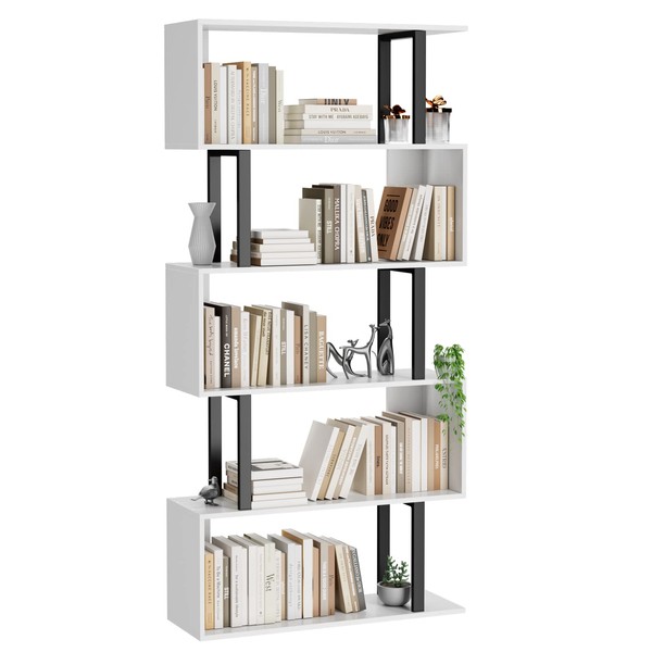Gadroad Gadroad 5 Tier Geometric Bookcase,S Shaped Bookshelf, Wood Decorative