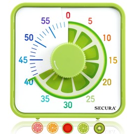 Secura 7.5-Inch Fruit Visual Timer for Kids, 60-Minute Countdown Timer for Classroom or Kitchen, Durable Mechanical Timer Clock with Magnetic Backing (Lemon)