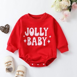 Ursobutegl My First Christmas Outfit Baby Girl Boy Letter Bubble Romper Oversized Onesie Sweatshirt Fall Winter Clothes (Red-jolly baby, 0-3 Months)
