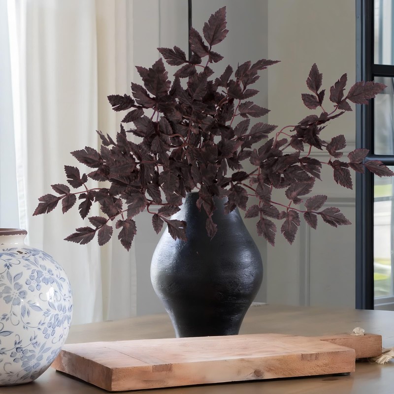 3 Pcs Cimicifuga Plum Stems Artificial Cimicifuga Plant Leaf Burgundy