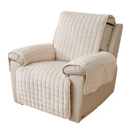 NUODWELL Upgraded Recliner Chair Cover with Pockets, Plush Non Slip Armchair Cover, Super Soft Washable Sofa Slipcover Furniture Protector Cover for Kids and Pets (Beige with Pockets, 53 * 190CM)