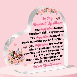 FMCC Step Mum Gifts Stepped Up Mum Gifts Bonus Mum Step Mum Birthday Gifts Christmas Mothers Day Acrylic Plaque Gifts for Step Mum