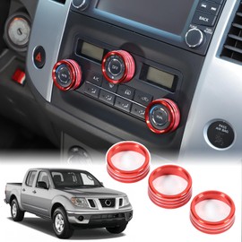 Bekantogy 3PCS Car Air Conditioner Switch Button Knob Cover Compatible with Nissan Frontier 2009-2020 Aluminum Alloy AC Button Trims Center Console Knob Trim Car Interior Accessories (Red)