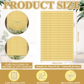 Threehoney 2 Pcs 35 x 110 inches Temporary Blinds No Tools Cut to Size Fabric Paper Shades Adhesive Privacy Blinds for French Door Sliding Door Window Light Filtering Pleated Shades (Beige)