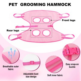 HIGO Dog Grooming Hammock - Breathable Pet Grooming Set for Cats& Dogs, Dog Sling for Grooming Cat Grooming Harness Restraint Bag with Nail Clippers& Nail File (Pink, S)