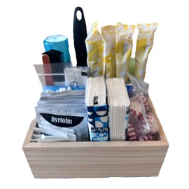 With You in Mind, inc - Restroom Amenity Basket - Women/Micro - 25 or Less Guests (Unfinished Wooden Box)