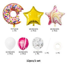 SANYUANHE Donut Balloons, 10 Foil Kids Birthday Balloons, Donuts & Star Party Decorations, Donut Balloons for Birthday Party Theme