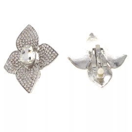 neXxtten Silver Tone Metal Crystal Clip-On Flower Earrings ER2417-SCL