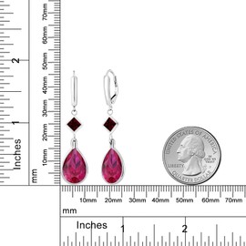 Gem Stone King 925 Sterling Silver Red Created Ruby and Red Garnet Earrings For Women (13.46 Cttw, Gemstone Birthstone, Pear Shape 14X10MM, Princess 5MM)