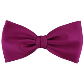 TigerTie Pre-tied Satin Bow Tie - Plain Colour + Gift Box, Purple Magenta Fuchsia