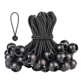 Pack of 30 Bungees with Ball, Planaenspanner with Ball, 10 cm, Rubber Straps with Ball, Rubber Loops, Tent Rubbers Expander Loops for Tarpaulins, Posters, Tent Banners, Gazebos, Black