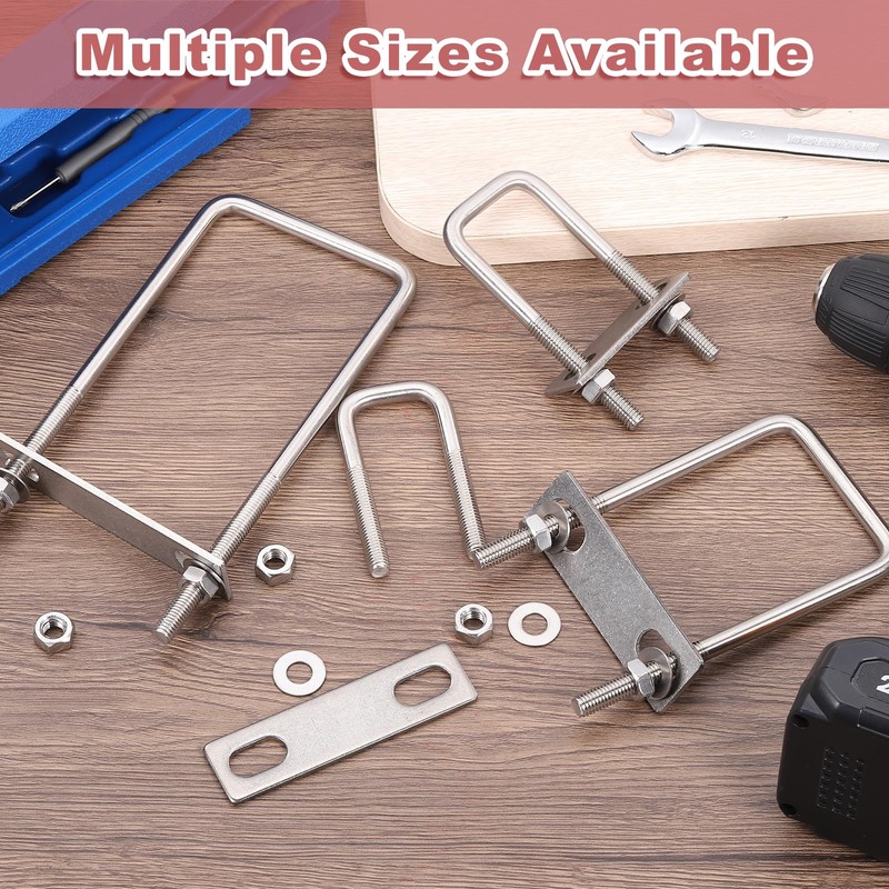 sourcing map 2Sets 304 Stainless Steel Square U-Bolts, 2.05" (52mm)