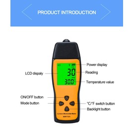 Handheld Carbon Monoxide Meter, Portable Carbon Monoxide Detector, Professional-Grade CO Gas Tester with LCD Backlit Display, 0-1000PPM Range for Industrial and Home (Battery Not Included)