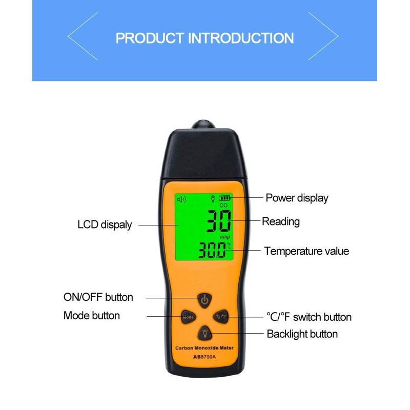 Handheld Carbon Monoxide Meter, Portable Carbon Monoxide Detector, Professional-Grade CO