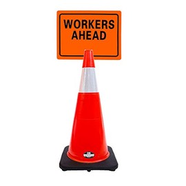 RK-Safety 28" Orange Cone, Black Base with One 6" Reflective Tape, Plus Cone Sign 26 "Workers Ahead", (Cone-4 ea + Cone Sign-4 ea)