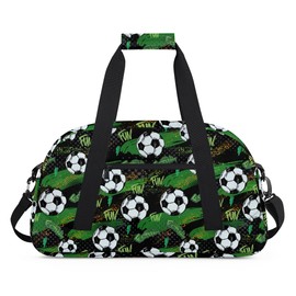 Kids Overnight Duffel Bag Boys - Sport Gym Bag Travel Duffle Luggage Bag Water Resistant lightweight Carry On Weekender Tote for Practice Workout School Sleepover (Green Sports Football)