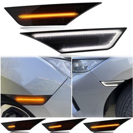 KEEGTBOX Smoked Lens White Sequential dynamic amber Front Fender Side Marker Lights Compatible with Honda 10th Gen Civic Coupe Sedan Hatchback 2016-2021 Side Bumper Marker Lamps Reflector 2PCS