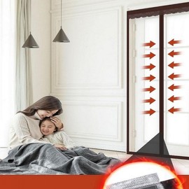 Magnetic Draft Stopper Door Curtain - Windproof & Thermal Insulation Red Brown Large