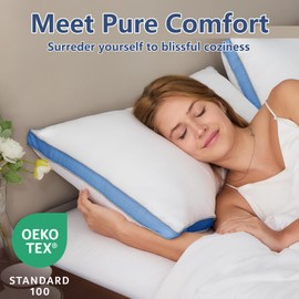 CozyLux Pillows Standard Size Set of 2, Soft Supportive 3D Down Alternative Bed Pillow for Sleeping 2 Pack Blue, Luxury Hotel Quality Gusseted Bedding Pillow for Back, Stomach or Side Sleepers 18x26